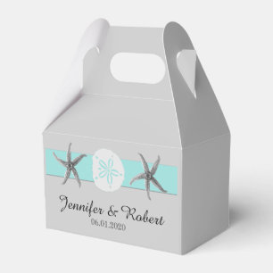 Aqua and Grey Band Starfish and Sand Dollar Favour Box