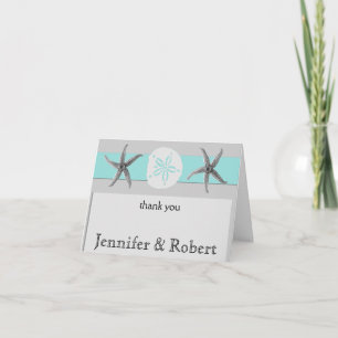 Aqua and Grey Band Starfish Sand Dollar Thank You Card