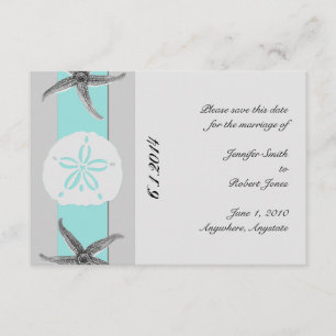 Aqua and Grey Band Starfish Save the Date Invitation