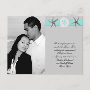 Aqua and Grey Band Starfish Wedding Engagement Invitation