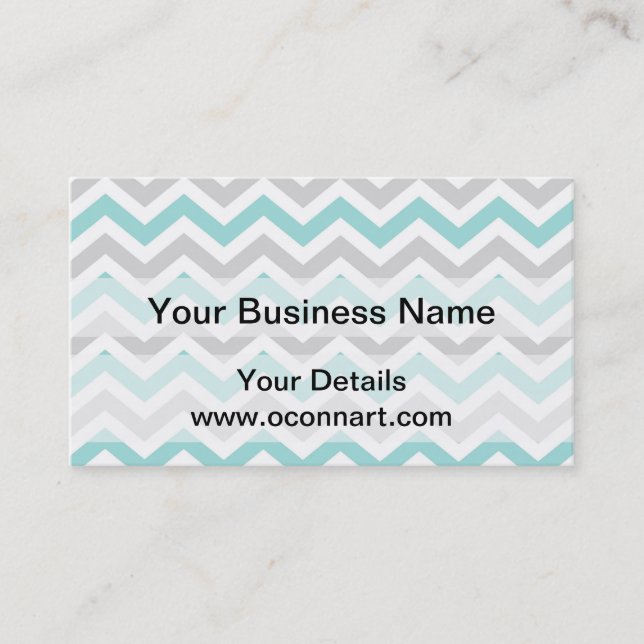 Aqua and grey chevron pattern business card (Front)