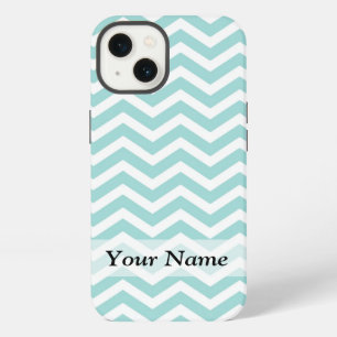 Aqua and grey chevron pattern iPhone 13 case
