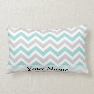 Aqua and grey chevron pattern lumbar cushion