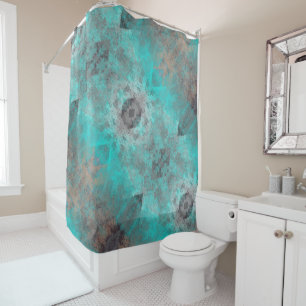 Aqua and Grey Diagonal Geometric Distressed Shower Curtain
