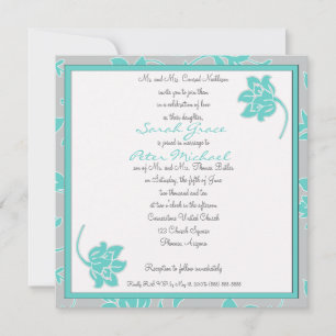Aqua and Grey Floral Square Invitation