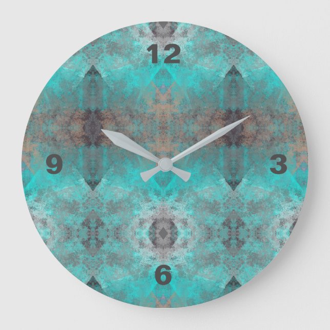 Aqua and Grey Geometric  Pattern Large Clock (Front)