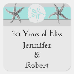 Aqua and Grey Starfish Sand Dollar Envelope Seal