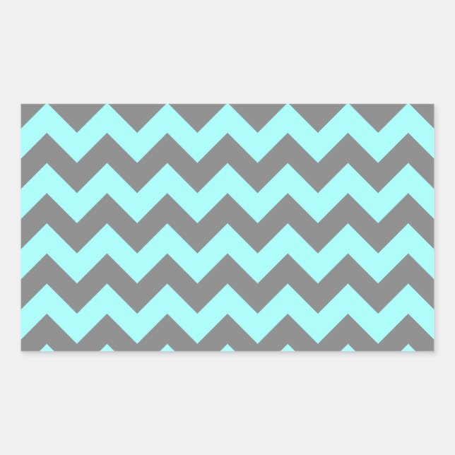 Aqua and Grey Zigzag Rectangular Sticker (Front)