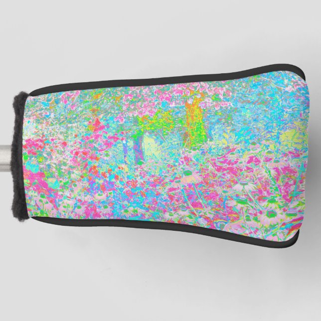 Aqua and Hot Pink Sunrise in My Rubio Garden Golf Head Cover (Front)