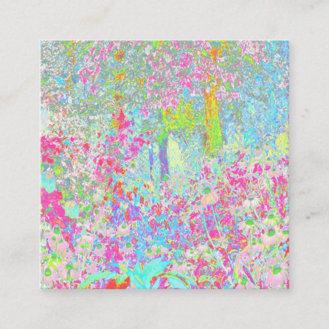 Aqua and Hot Pink Sunrise in My Rubio Garden Square Business Card (Front)