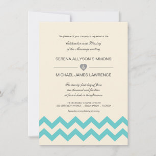 Aqua and Ivory Chevron Wedding Invitations