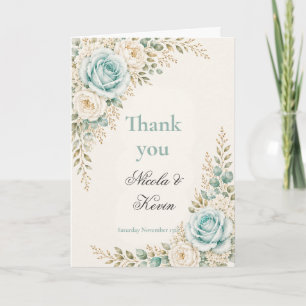 Aqua and Ivory Wedding Thank You Card