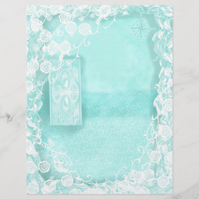 Aqua and Lace Junk Journal Custom Letterhead (Front)