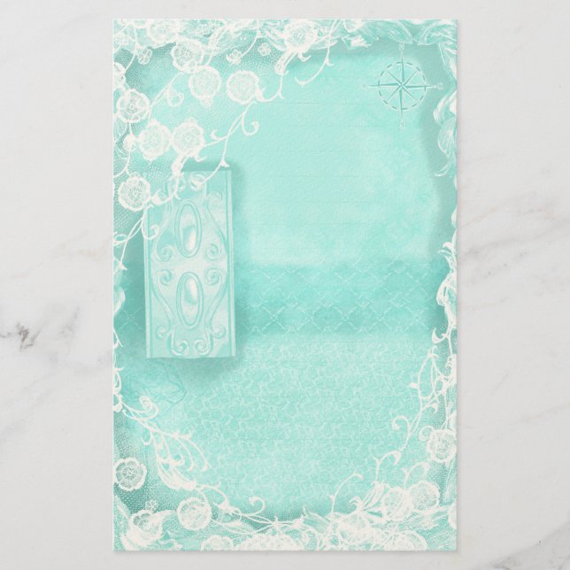 Aqua and Lace Junk Journal Stationery (Front)