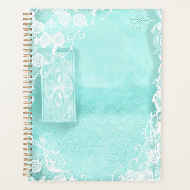 Aqua and Lace Junk Journal Style Planner (Front)