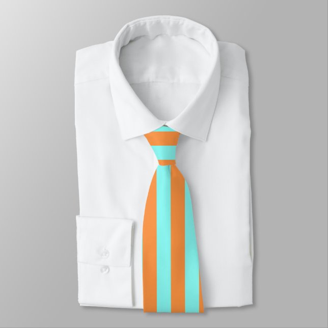 Aqua and Light Orange Stripes Summer Look Tie (Tied)