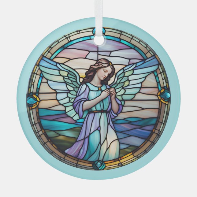 Aqua And Lilac Angel Stained  Glass Tree Decoration (Front)