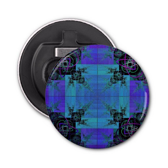 Aqua and Lilac Fractal Joy Badge Bottle Opener (Front)