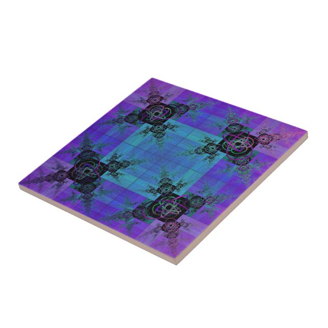 Aqua and Lilac Fractal Joy Decorative Tile (Side)