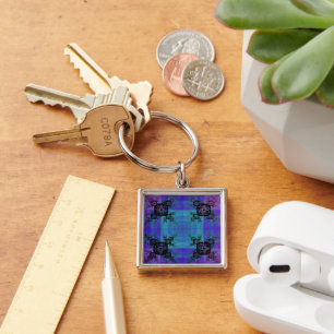 Aqua and Lilac Fractal Joy Key Ring
