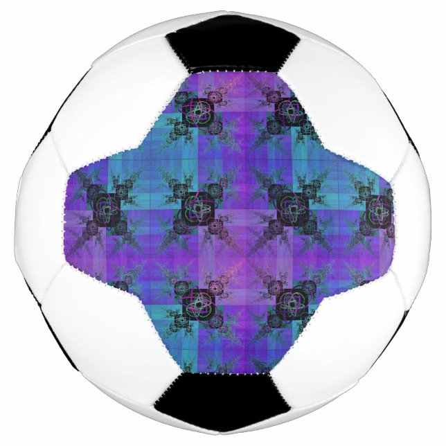 Aqua and Lilac Fractal Joy Soccer Ball (Front)