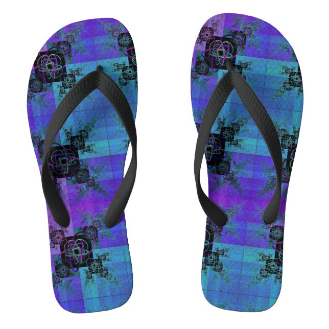 Aqua and Lilac Fractal Joy Thongs (Footbed)