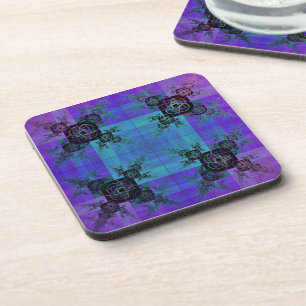 Aqua and Lilac Fractal Plastic Coasters