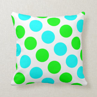 Aqua and Lime Polka Dots White Cushion