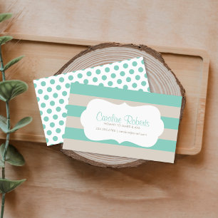 Aqua and Linen Modern Stripes and Dots Calling Card