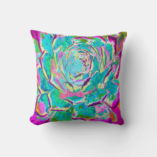 Aqua and Magenta Succulent Sedum Rosette Cushion