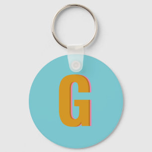 Aqua and Mustard Retro Typography Monogram Initial Key Ring