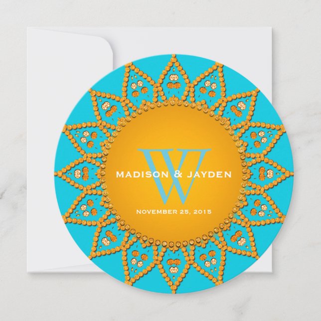 Aqua and Orange Sunshine Wedding Engagement Invitation (Front)