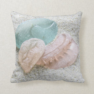 Aqua and peach sea glass - pillow