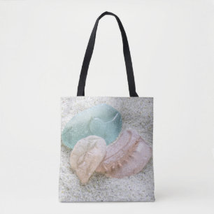 Aqua and peach sea glass - tote bag