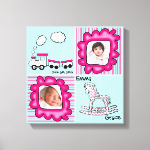 Aqua and Pink Baby Photo Nursery Wall Decor