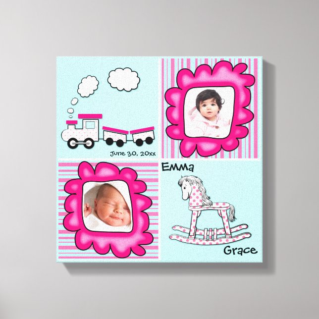 Aqua and Pink Baby Photo Nursery Wall Decor (Front)