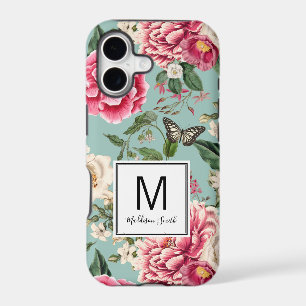 Aqua and Pink Floral Flower Garden Add Your Name