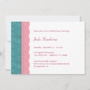 Aqua and Pink Lace Bridal Shower V15 Invitation