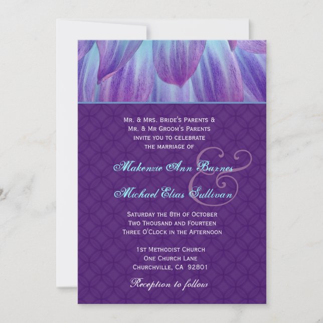 Aqua and Purple Dahlia Flower Wedding S721 Invitation (Front)