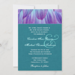 Aqua and Purple Dahlia Wedding Teal Linen Look V3 Invitation