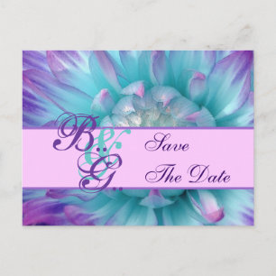 Aqua and Purple Flower Petals Save the Date Announcement Postcard