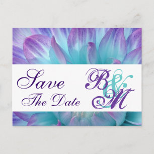 Aqua and Purple Flower Petals Save the Date V2 Announcement Postcard