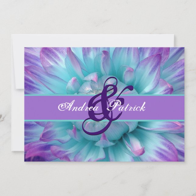 Aqua and Purple Flower Petals Wedding D581 Invitation (Front)