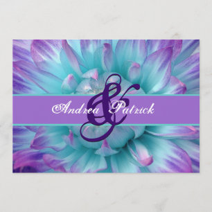 Aqua and Purple Flower Petals Wedding D581 Invitation