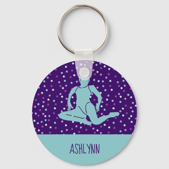 Aqua and Purple Synchronised Swimming Personalised Key Ring (Front)