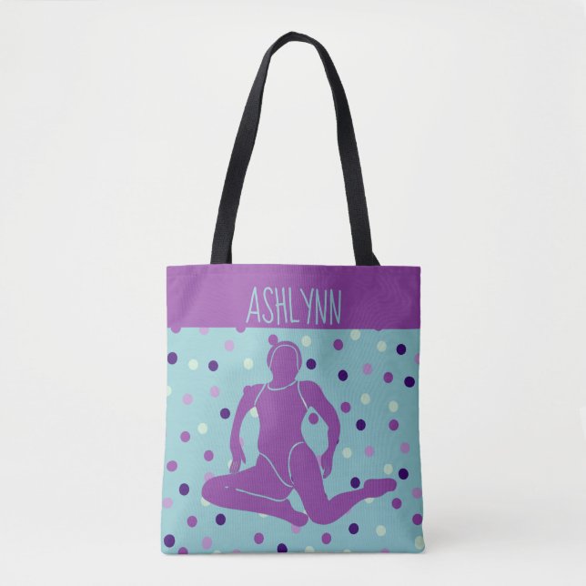 Aqua and Purple Synchronised Swimming Personalised Tote Bag (Front)