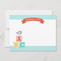 Aqua and Red ABC Blocks Bird Baby Shower