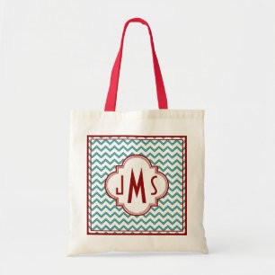 Aqua and Red Chevron Monogram Bag