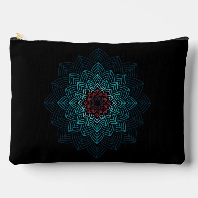 Aqua and Red Flower Mandala Accessory Pouch (Front)