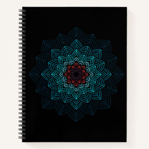 Aqua and Red Flower Mandala Notebook